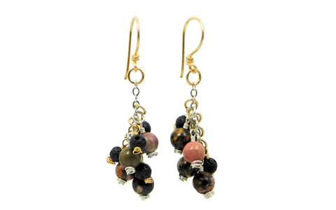 Rhodonite and Lava Stone earrings in sterling silver and 14kt gold fill