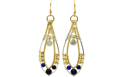 Lapis & Bronzite Joy Earrings with Herkimer Diamonds in 14kt gold fill and sterling silver