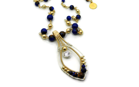 Lapis & Bronzite Joy Pendant with Herkimer Diamonds in 14kt gold fill and sterling silver