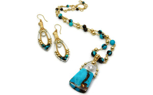 Herkimer Diamonds, Turquoise with Bronzite hand wrapped in sterling silver and 14kt gold fill