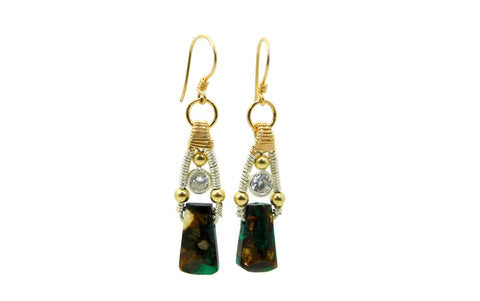 Malachite & Bronzite Bliss Earrings with Herkimer Diamonds in 14kt gold fill and sterling silver