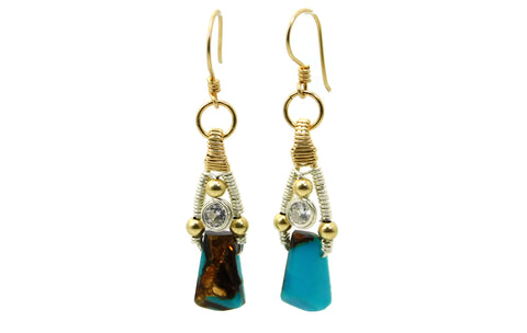 Turquoise & Bronzite Bliss Earrings with Herkimer Diamonds in 14kt gold fill and sterling silver