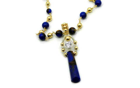 Lapis & Bronzite Bliss Ladder Pendant with Herkimer Diamonds in 14kt gold fill and sterling silver