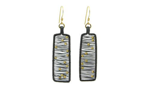 Hand wrapped cold fusion oxidized sterling silver, 14kt gold fill earrings
