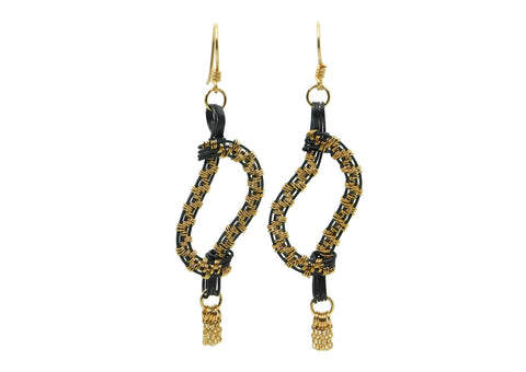 Hand wrapped cold fusion oxidized sterling silver, 14kt gold fill earrings