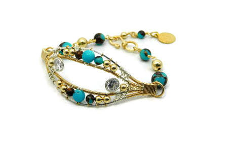 Turquoise & Bronzite Joy Bracelet with Herkimer Diamonds in 14kt gold fill and sterling silver