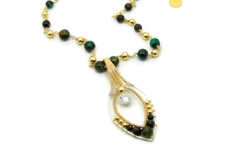 Malachite & Bronzite Joy Pendant with Herkimer Diamonds in 14kt gold fill and sterling silver
