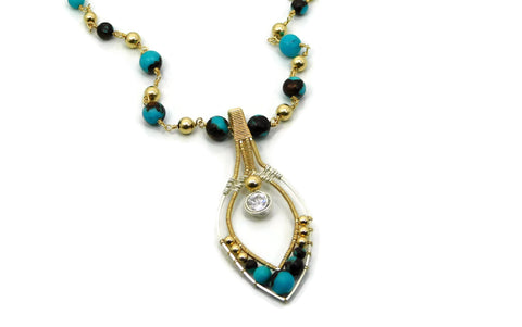 Turquoise & Bronzite Joy Pendant with Herkimer Diamonds in 14kt gold fill and sterling silver