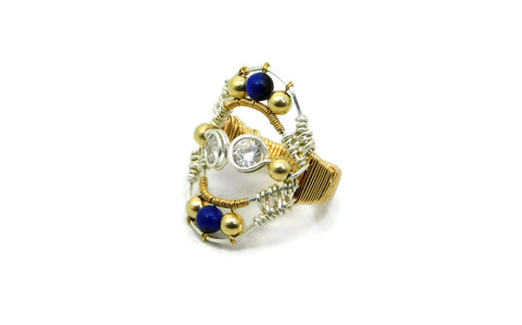 Lapis & Bronzite Joy Ring with Herkimer Diamonds in 14kt gold fill and sterling silver