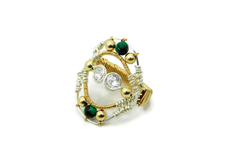 Malachite & Bronzite Joy Ring  with Herkimer Diamonds in 14kt gold fill and sterling silver