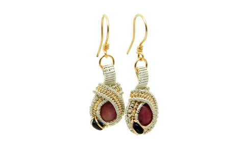 Rhodonite and Black Onyx earrings in sterling silver and 14kt gold fil