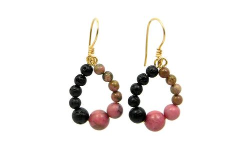 Rhodonite and Lava Stone earrings in sterling silver and 14kt gold fill